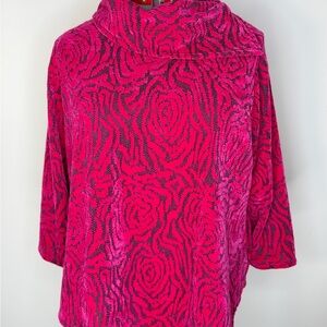 Ruby Rd Sweater Womens 1X Pink Rose Floral Cowl Neck 3/4 Sleeve Knit Pullover